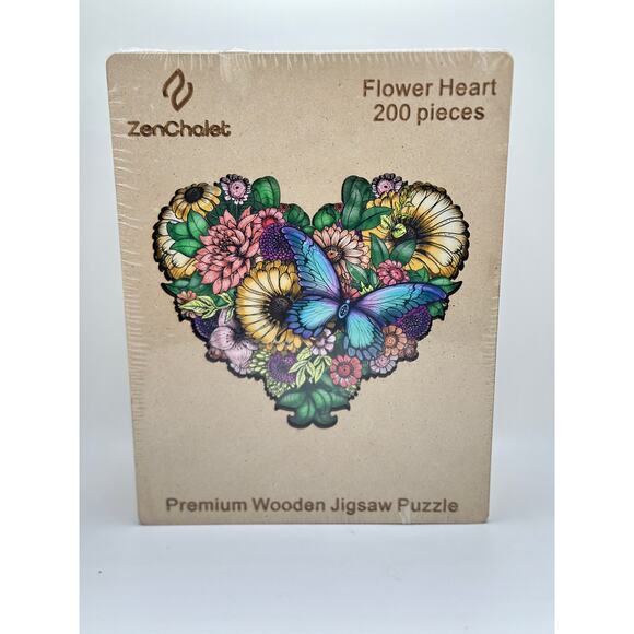 Flower Heart ZenChalet 200 Pieces Wooden Jigsaw Puzzle for Adults New In box - Picture 1 of 3